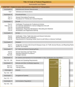 Title 14 CFR, Chapter 1, Aeronautics and Space and subchapters