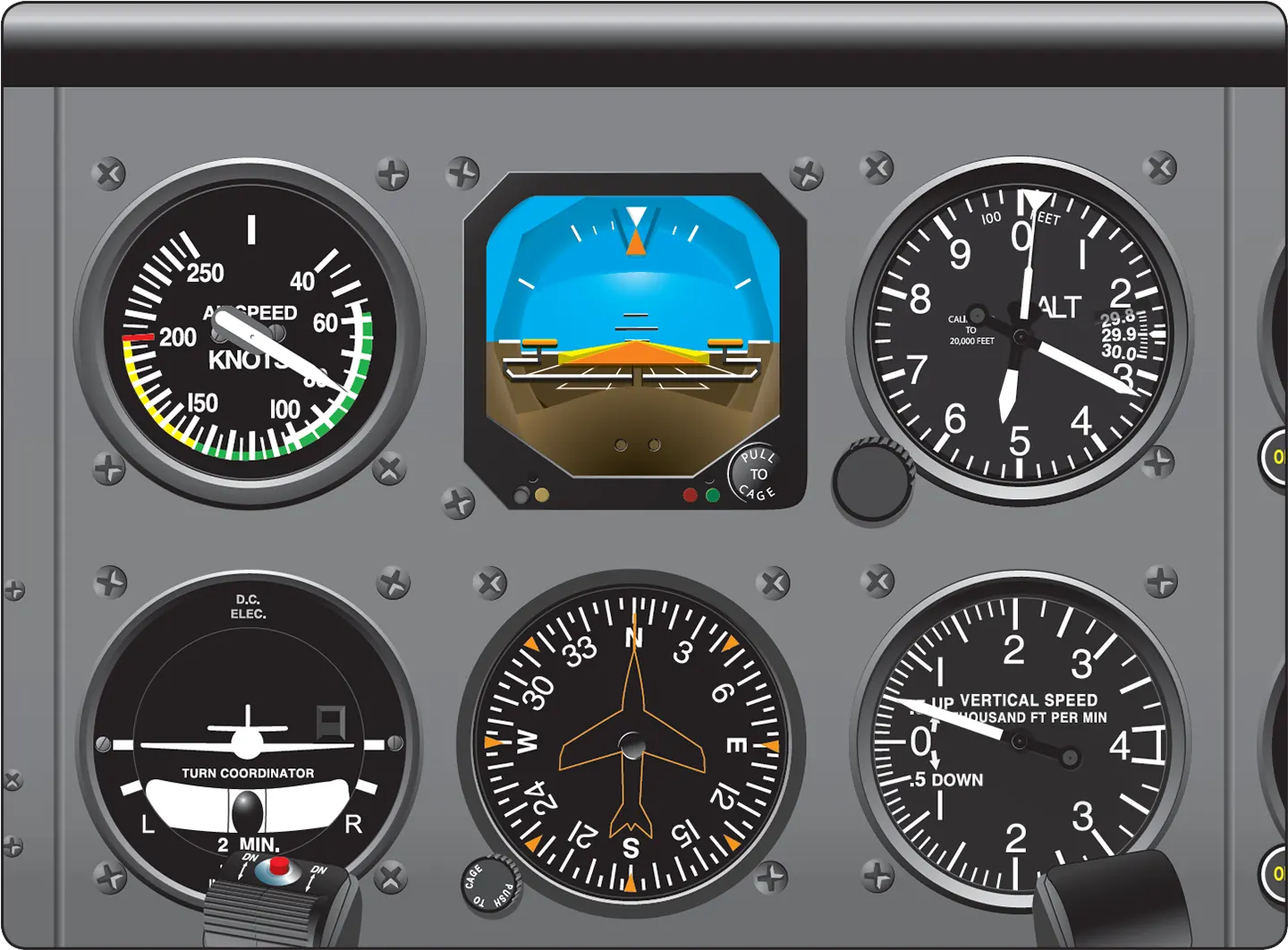 Airplane take off and climb flight instruments