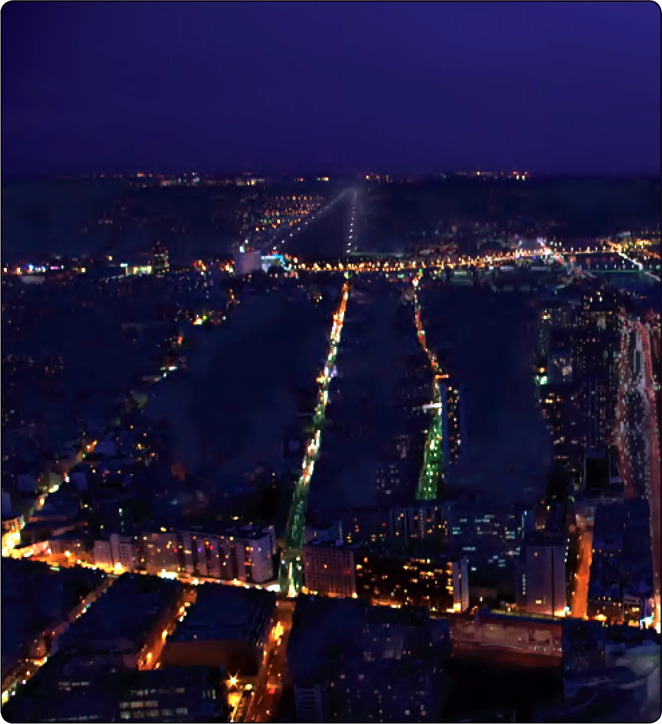 Runway lights and other airport lighting view from sky