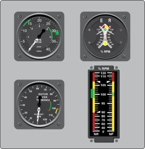 Dual-needle tachometers in the helicopter cockpit