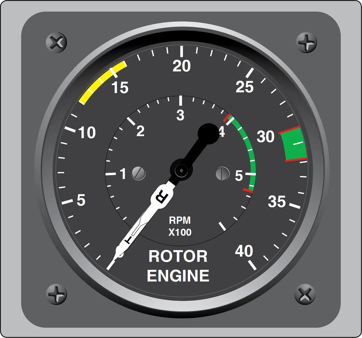 Dual-needle tachometer in a reciprocating-engine helicopter