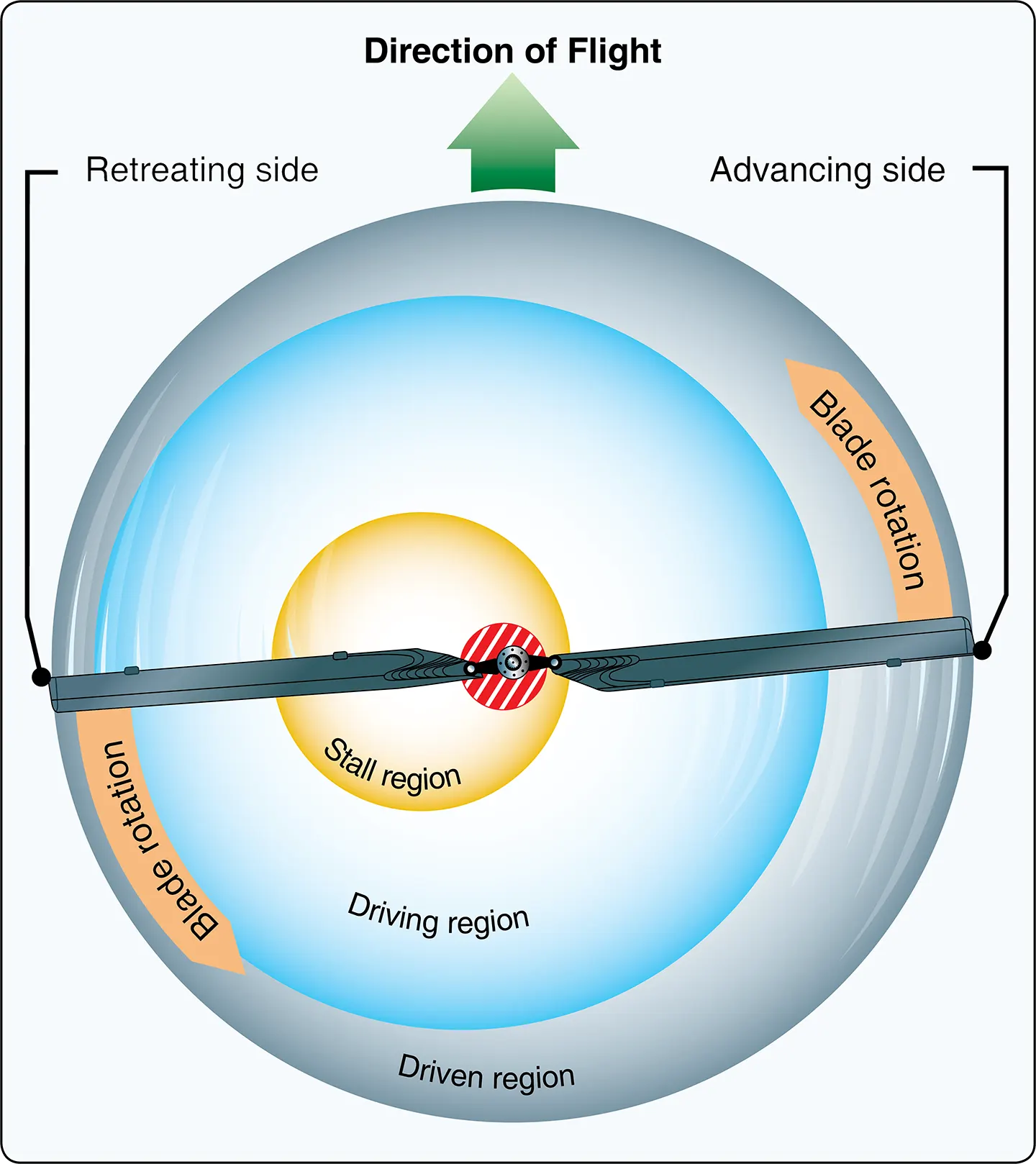 Rotor blade regions in forward autorotation descent