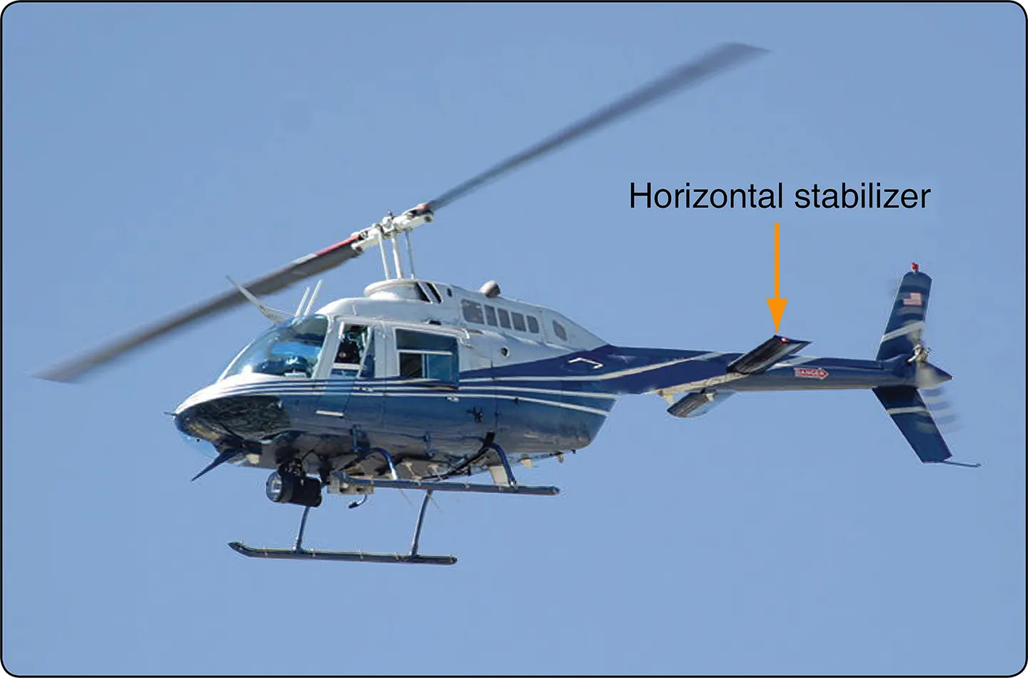 The horizontal stabilizer helps level the helicopter to minimize drag during flight