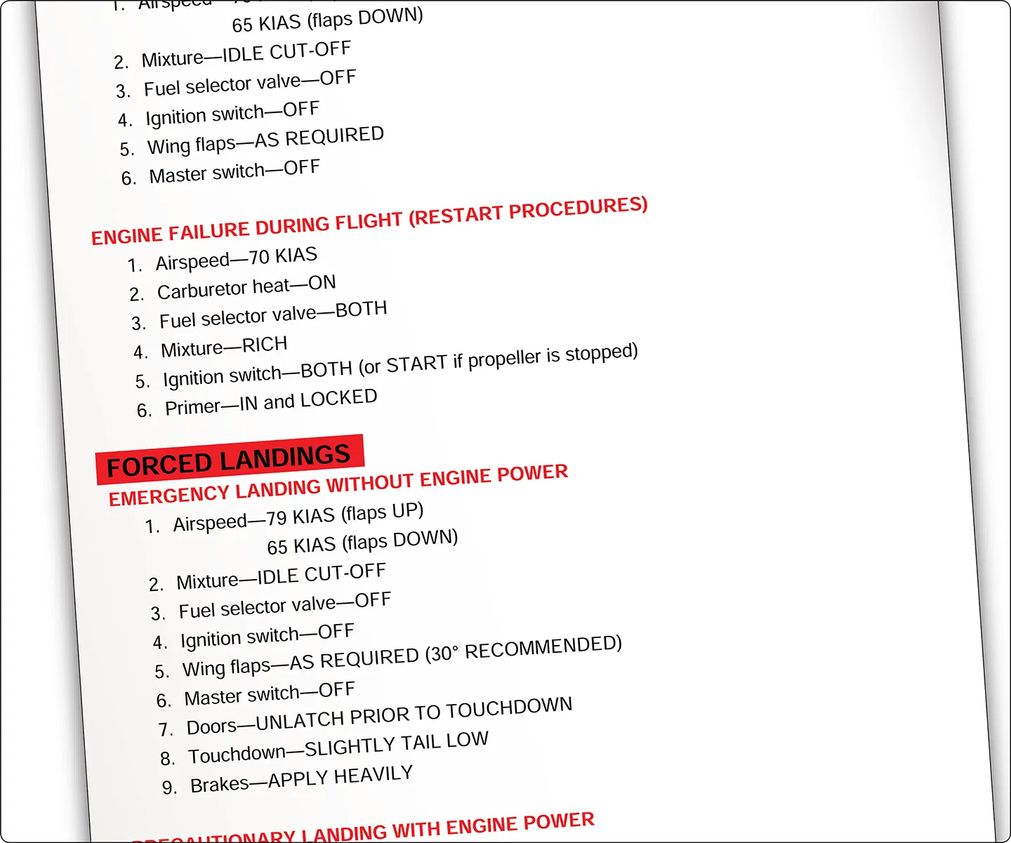 Sample emergency checklist Airplane emergency approaches and landings